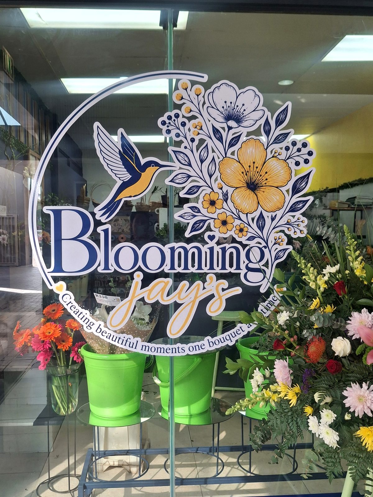 Blooming Jay's flower studio window in Somerset West